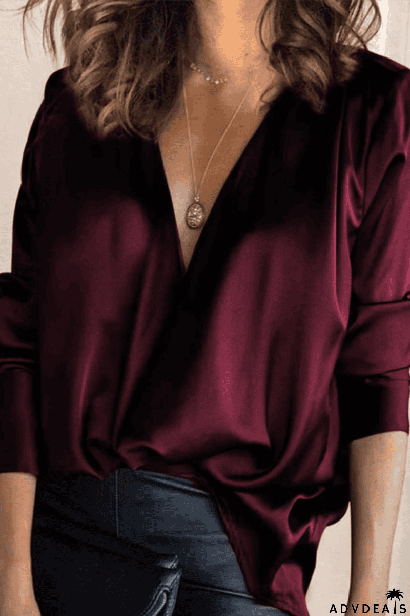 Satin Collared Drape Blouse