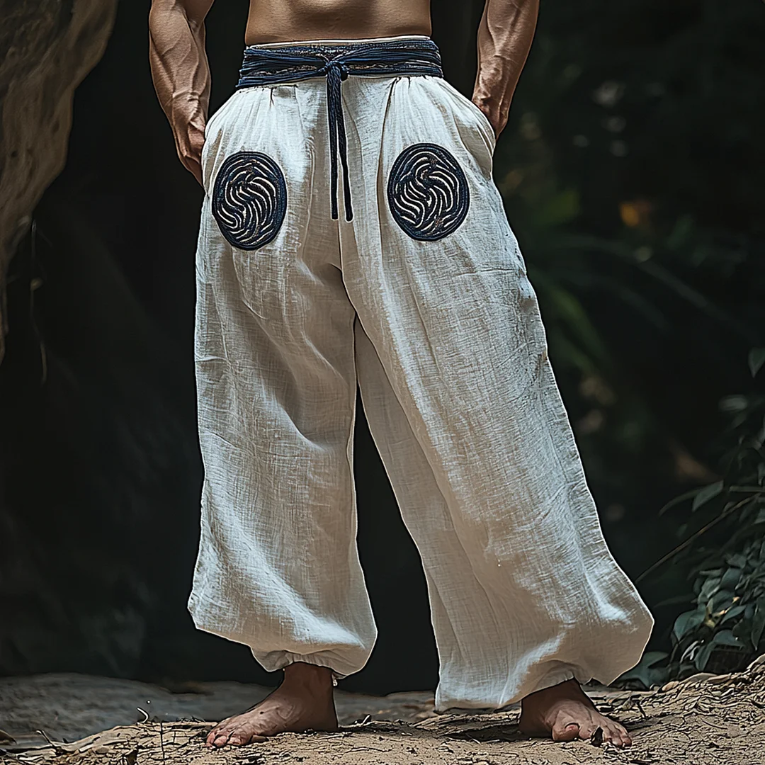 Men's Ethnic Style Linen Wide-leg Pants-inspireuse