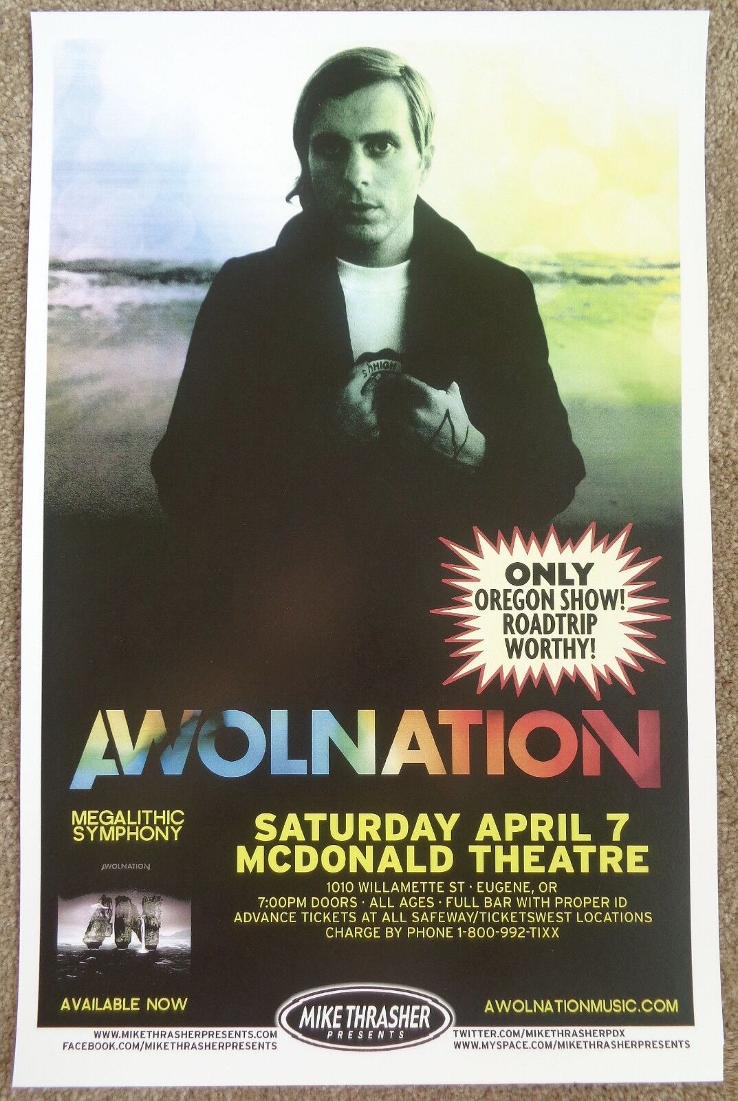 AWOLNATION 2012 Gig POSTER Eugene Oregon Concert 11x17