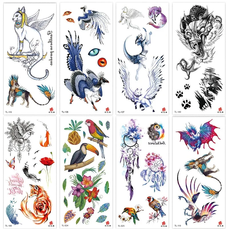 Animal and plant totem flower butterfly bird fox body arm waterproof men and women healthy natural temporary tattoo stickers