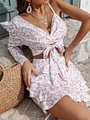 Floral Printed Lace-Up One-Shoulder Suits