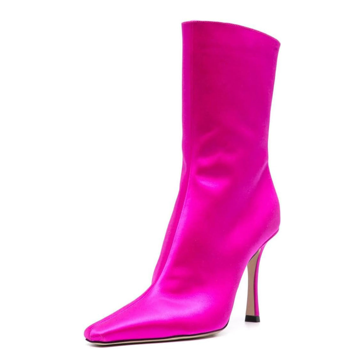 Fuchsia Satin Snip Toe Stiletto Heel Ankle Boots with Back Zipper Nicepairs