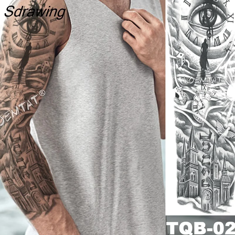 Sdrawing Arm Sleeve Tattoo Japanese Wave Waterproof Temporary Tattoo Sticker Lily Peacock Men Full Tiger Fox Tatoo Body Art Women
