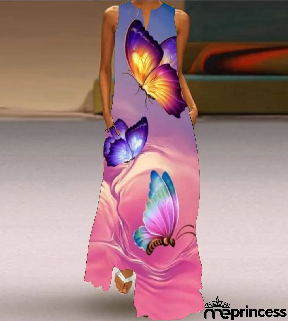 Summer women's sleeveless dress v-neck printed face dress