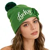St Patricks Day Hat Sequins Lucky Pom Beanie Hats Green Knit Winter Hat for Irish-Themed Events