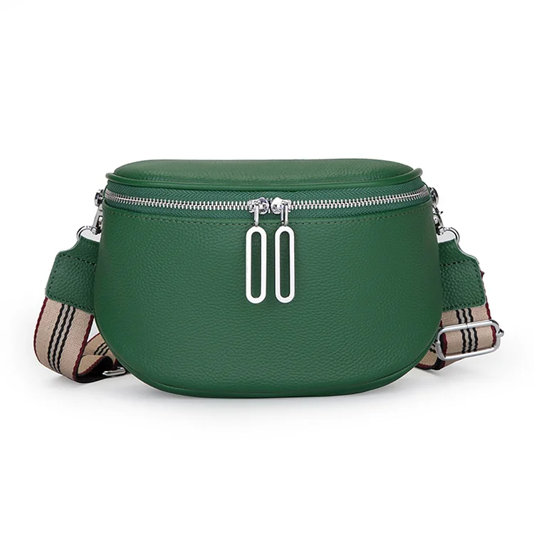 Fashion Belt Bag Cowhide Leather Solid Travel Saddle Waist Fanny Pack (Green)