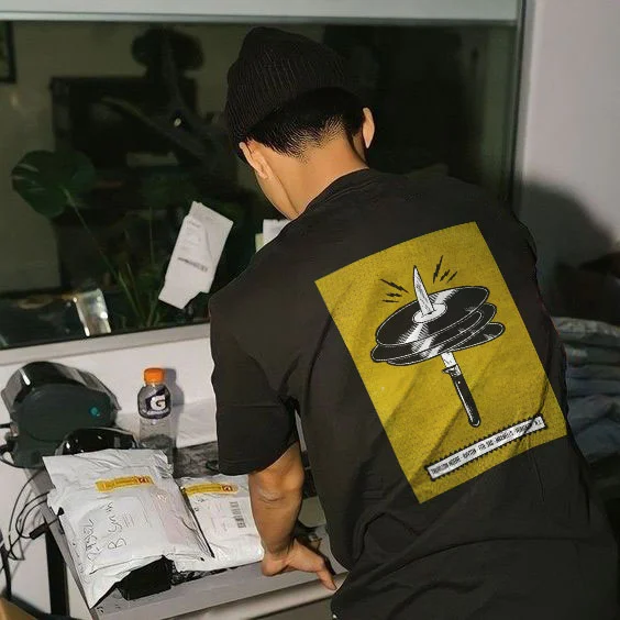 Record Knife Printing Casual Men's T-shirt