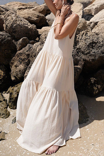 Beach Vacation Loose Solid Color Pleated Irregular Dress