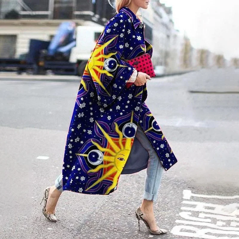 Fashion printed loose long coat