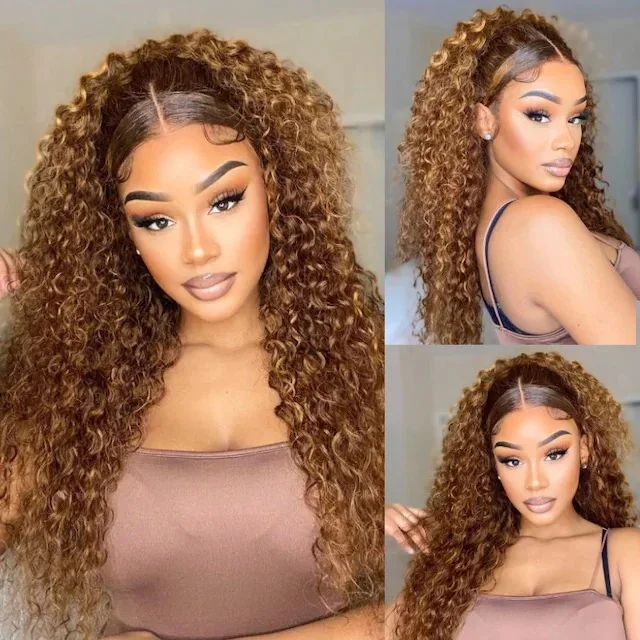 Piano Color Water Wave 13x4 HD Lace Frontal Wig Long Length #4/27 Highlight Colored Human Hair Wig