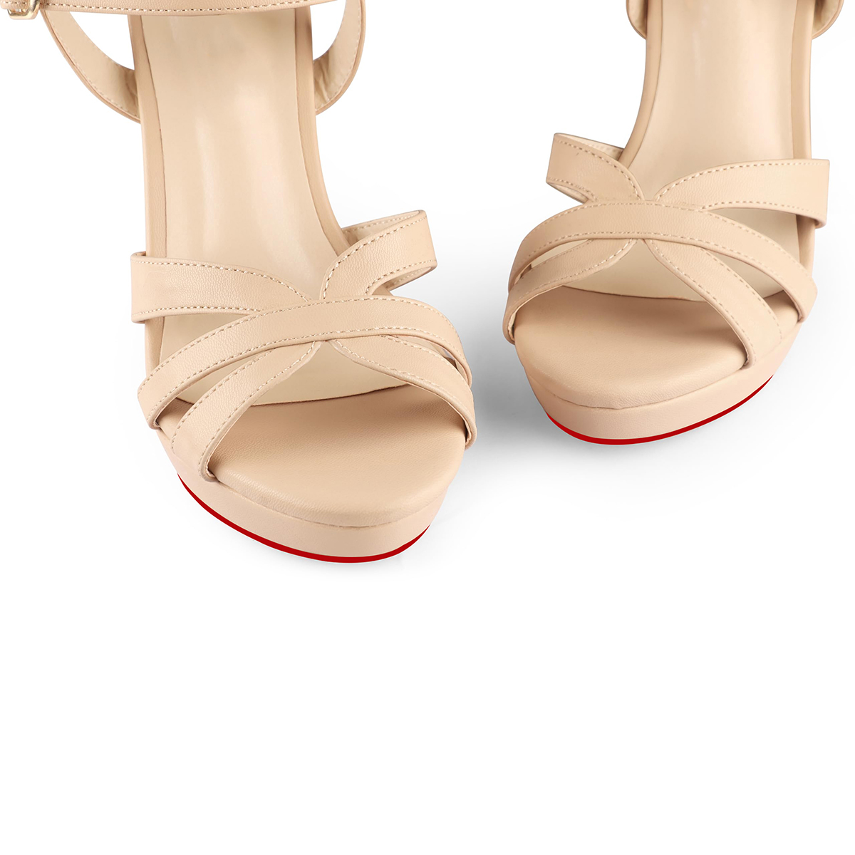 95mm Women's Red Bottom Platform Chunky Heels Ankle Strap Block Heeled Sandals Party Wedding Shoes-MERUMOTE