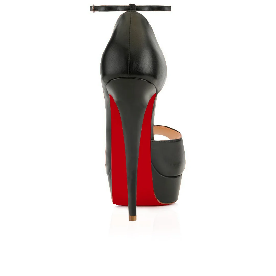 150mm Women's Party Red Bottom Sky High Platform Ankle Buckle Pumps Summer Prom Shoes-MERUMOTE