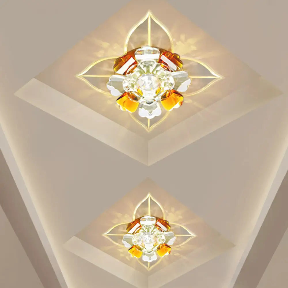 Tan Led Crystal Flushmount Ceiling Lamp &ndash; Minimalist Flower Design