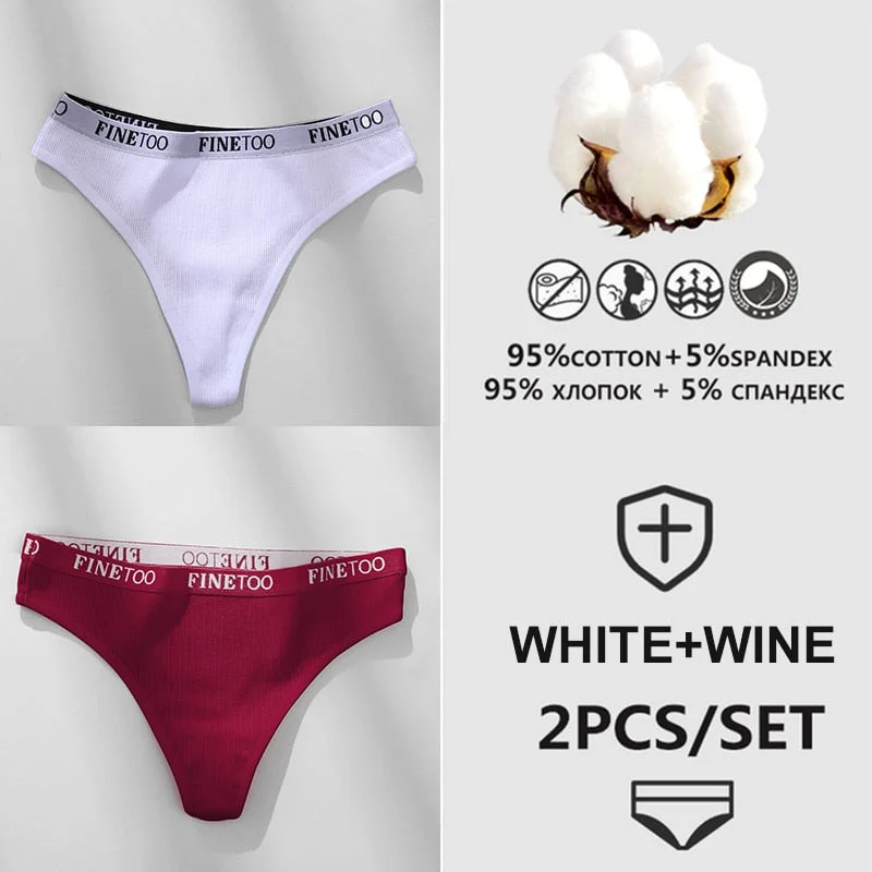 FINETOO 1/2PCS G-string Women Cotton Thongs M-XL Design Letter Femme Underwear Sexy Panties Underpants Thong Pantys Lingerie