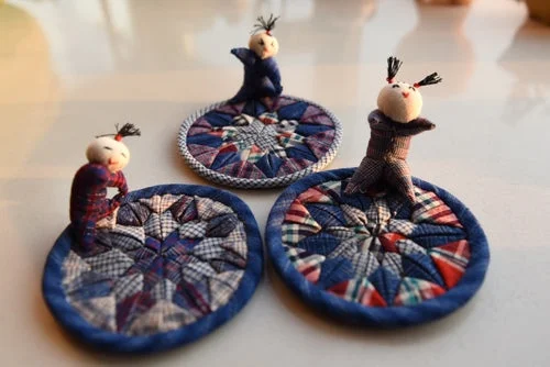 Chinese Style Handmade Coaster Homespun Cloth Absorbent Thermal Insulation Barbola Embroidery Patchwork Teacup Mat