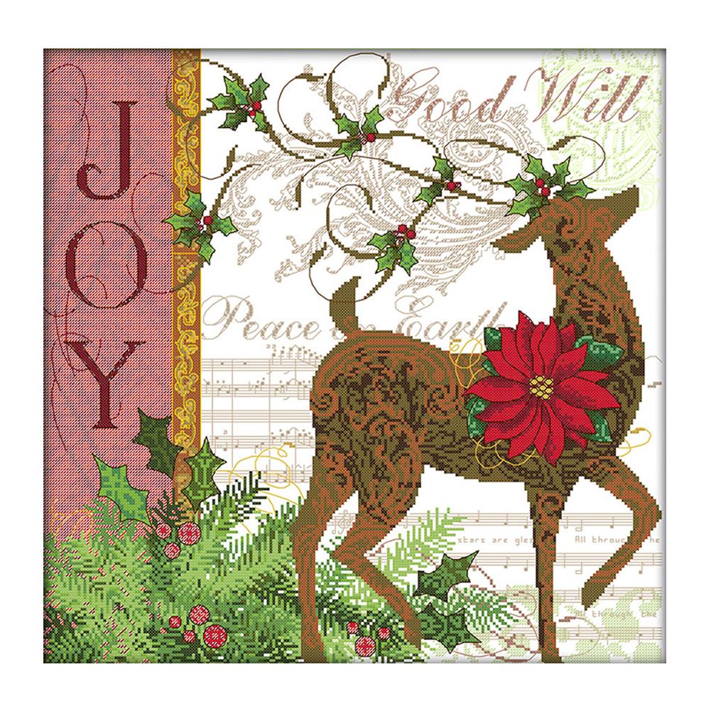 

Christmas deer - 14CT Stamped Cross Stitch - 48*48cm, 501 Original