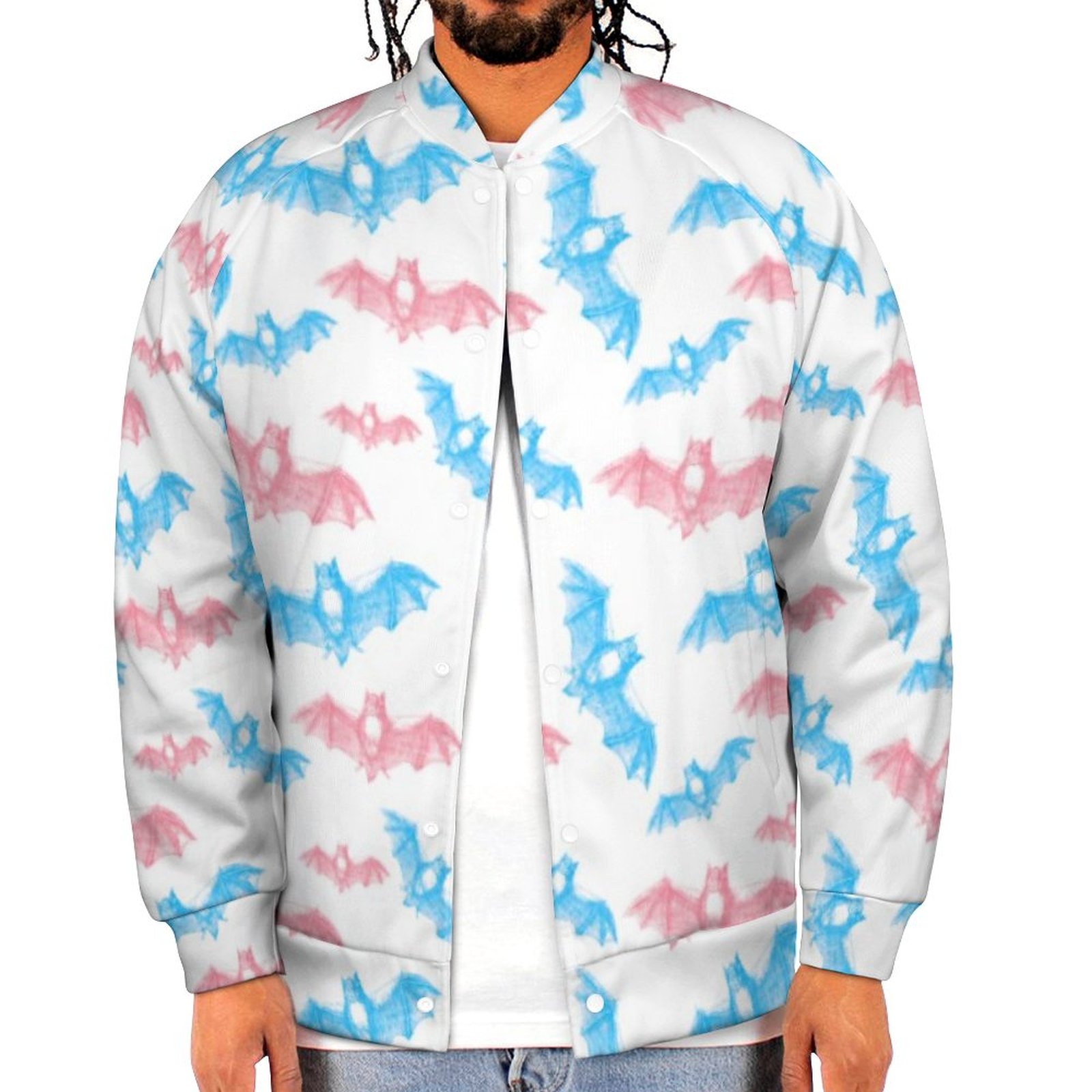 Halloween Bats Trans Pride Colors Sweatshirt Jacket Mens Casual Lightweight Button Up Bomber Jacket Outwear 2XS-6XL