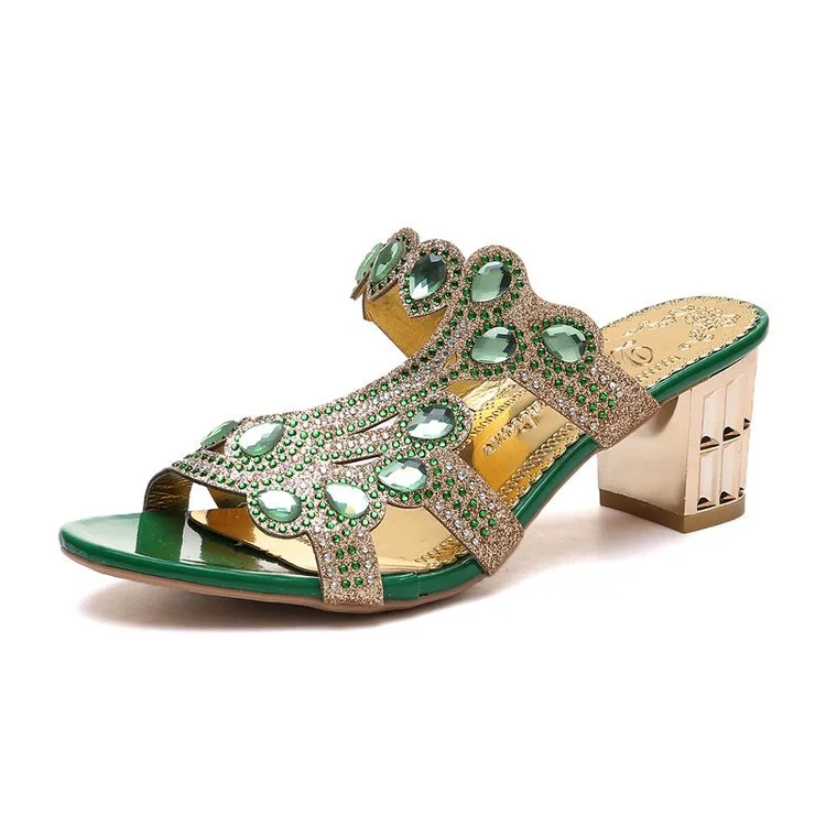 Colourp Colourp 2023 Summer Korean Rhinestone Slippers Women Wear Thick Heel With One-Flops Large Size Sandals