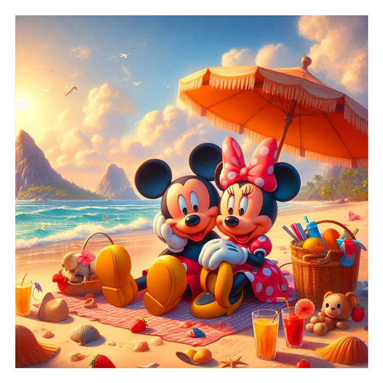 Mickey And Minnie On The Beach30*30CM(Canvas)  Full Round Drill Diamond Painting gbfke