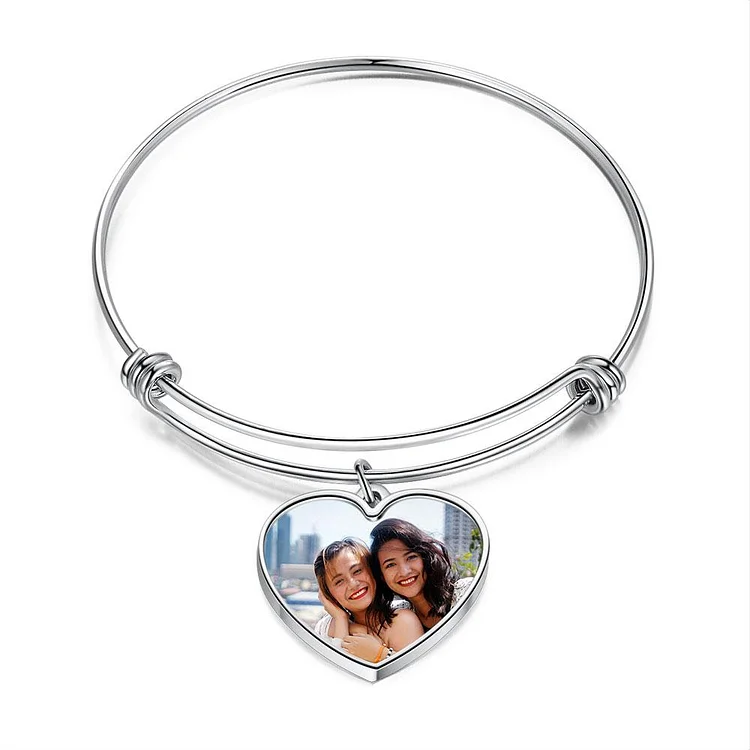 Bracelet Photo Personnalisé avec Cœur Breloque Jessemade FR