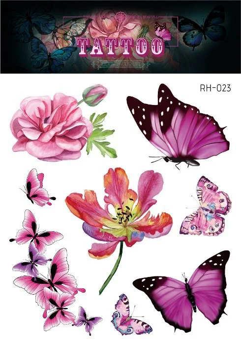 24 Kinds 3D Butterfly Tattoo Flowers Watercolor Temporary Body Art Sticker Disposable Make Up Concealer tatouage temporaire