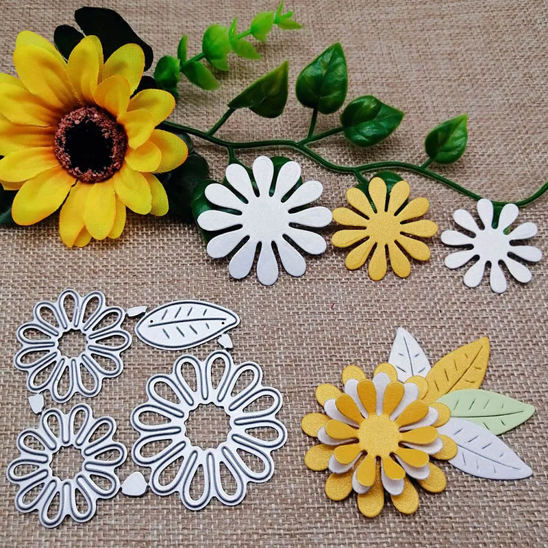 Metal Cutting Dies 4 Pcs Chrysanthemum and leaf DIY Scrapbooking Album Decoration Embossing Paper Card Craft 83*72 mm