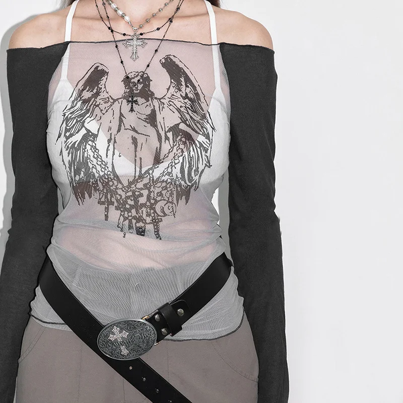 Brownm 2024 Ladies Sexy Dress Gothic Dark Print Beautiful Creative Lady Top
