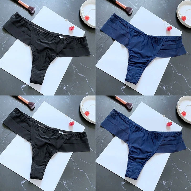 4PCS/Set Women Panties Sexy Seamless Panties Perspective Female Underpants G-string Thong Solid Color Pantys Intimates Lingerie