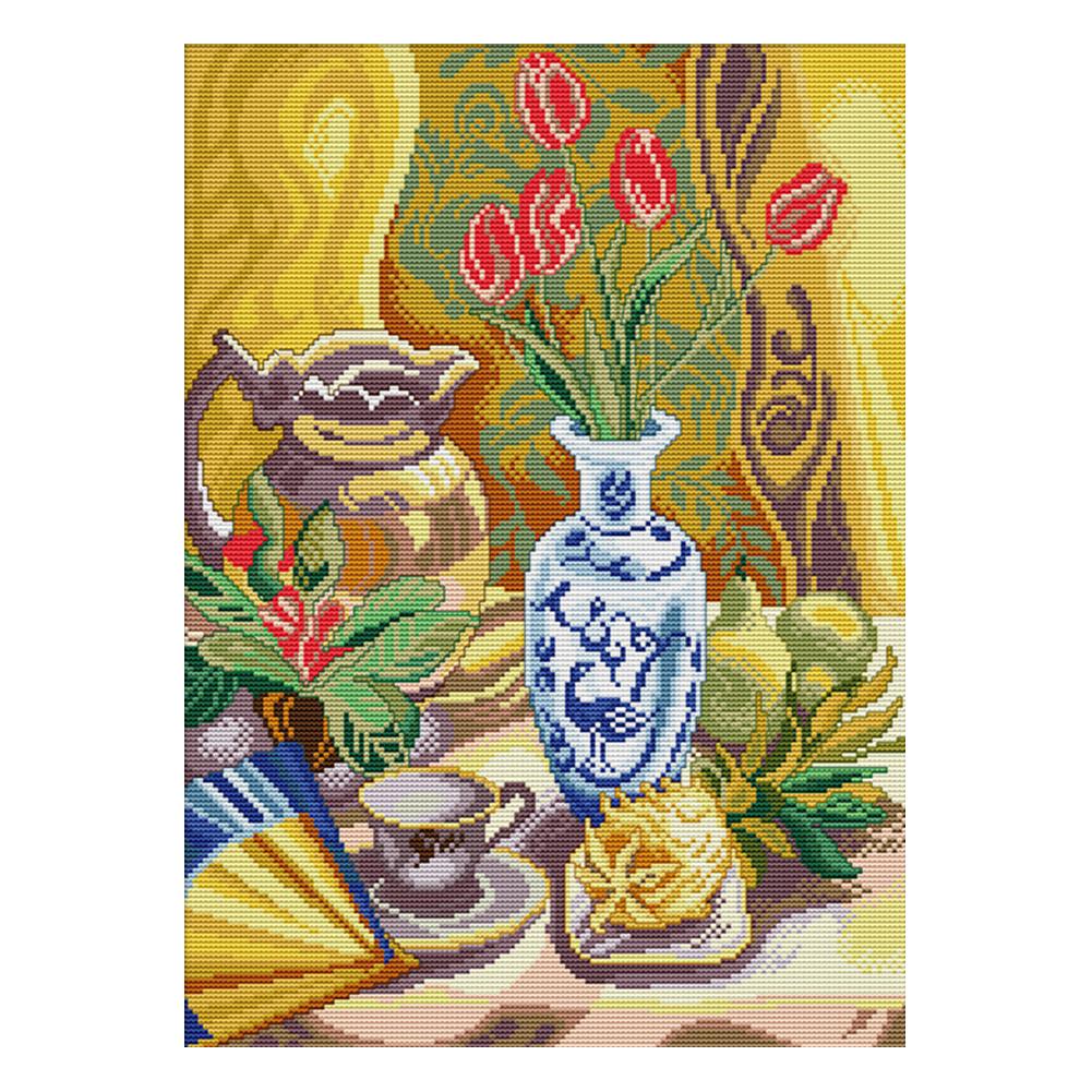 

Tea Time - 14CT Stamped Cross Stitch - 45*34cm, 501 Original