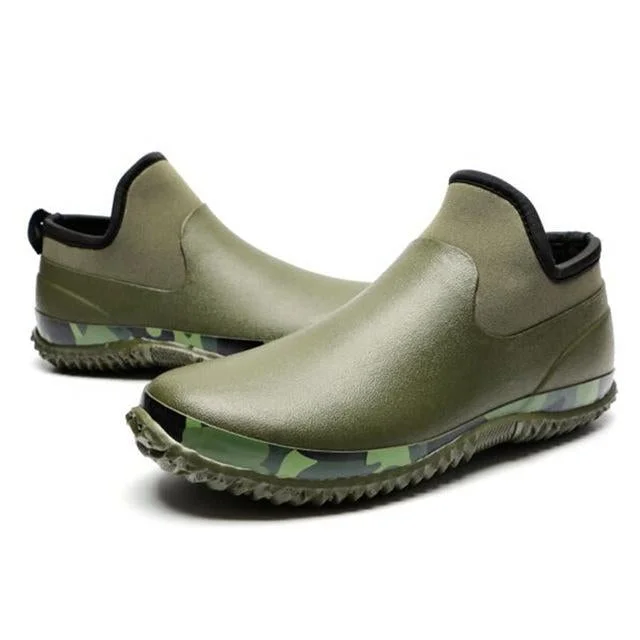 Men Ankle Rainboots Rubber Boots Slip On Casual Shoes Low Flats Rainboots Shoes | EGEMISS