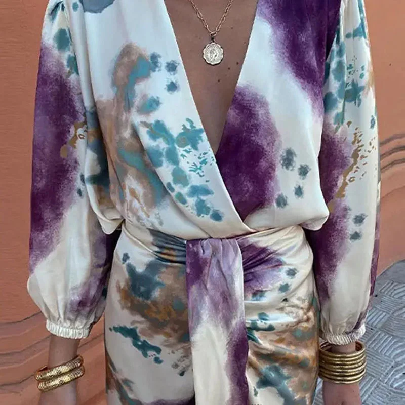 Uveng Uveng 2024 Women's Chic V Neck Long Sleeve Sexy Slit Long Skirt Two Suit