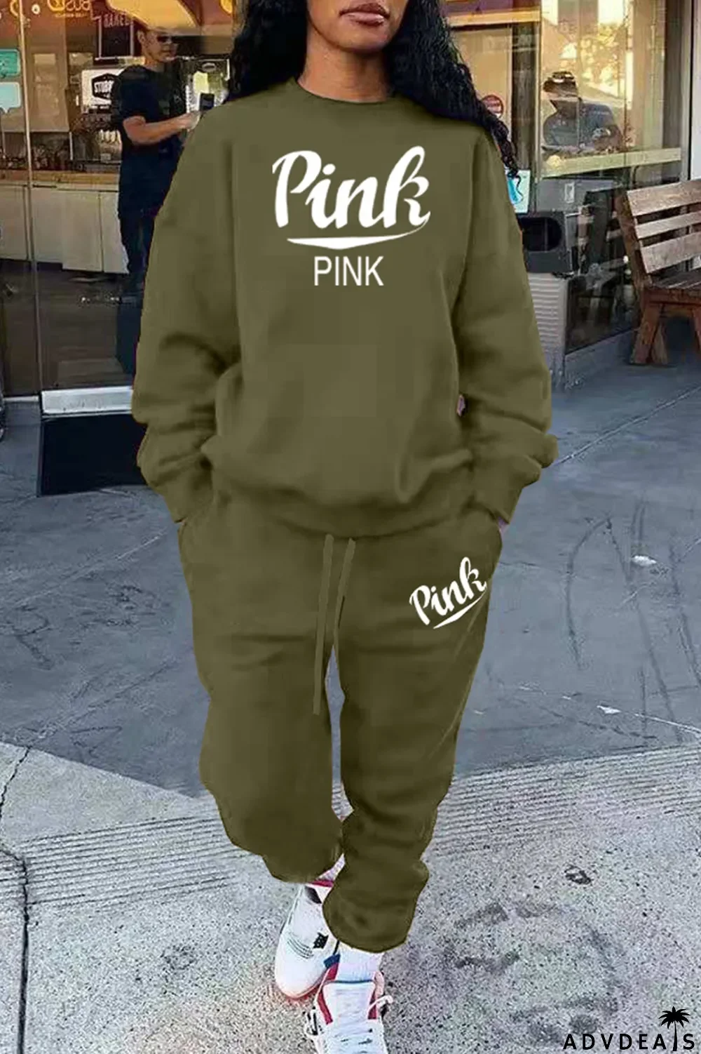 Grey Fashion Casual Letter Print Basic O Neck Long Sleeve Two Pieces