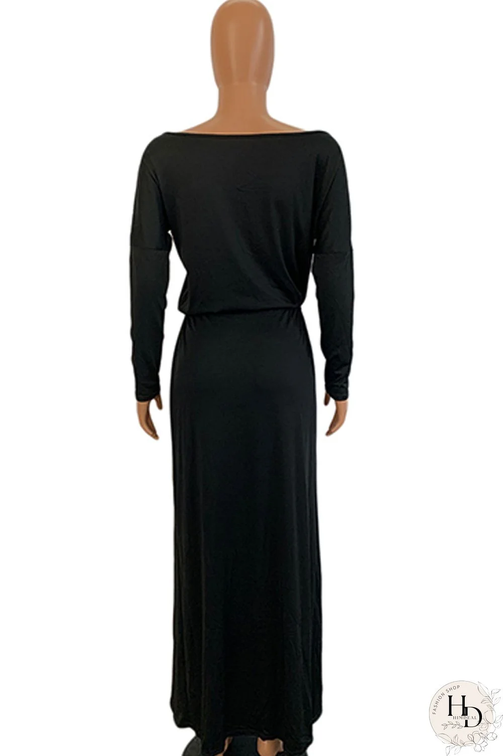 Blue Milk. Celebrities Off The Shoulder Long Sleeves One word collar Step Skirt Ankle-Length Solid