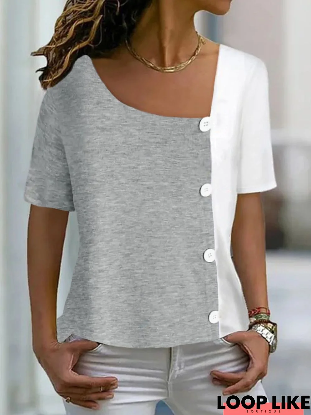 Casual  Asymmetrical Loose Short Sleeve T-Shirt