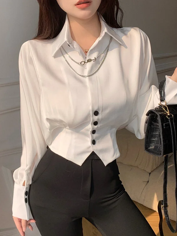 Pleated Split-Joint Batwing Sleeves Loose Lapel Blouses