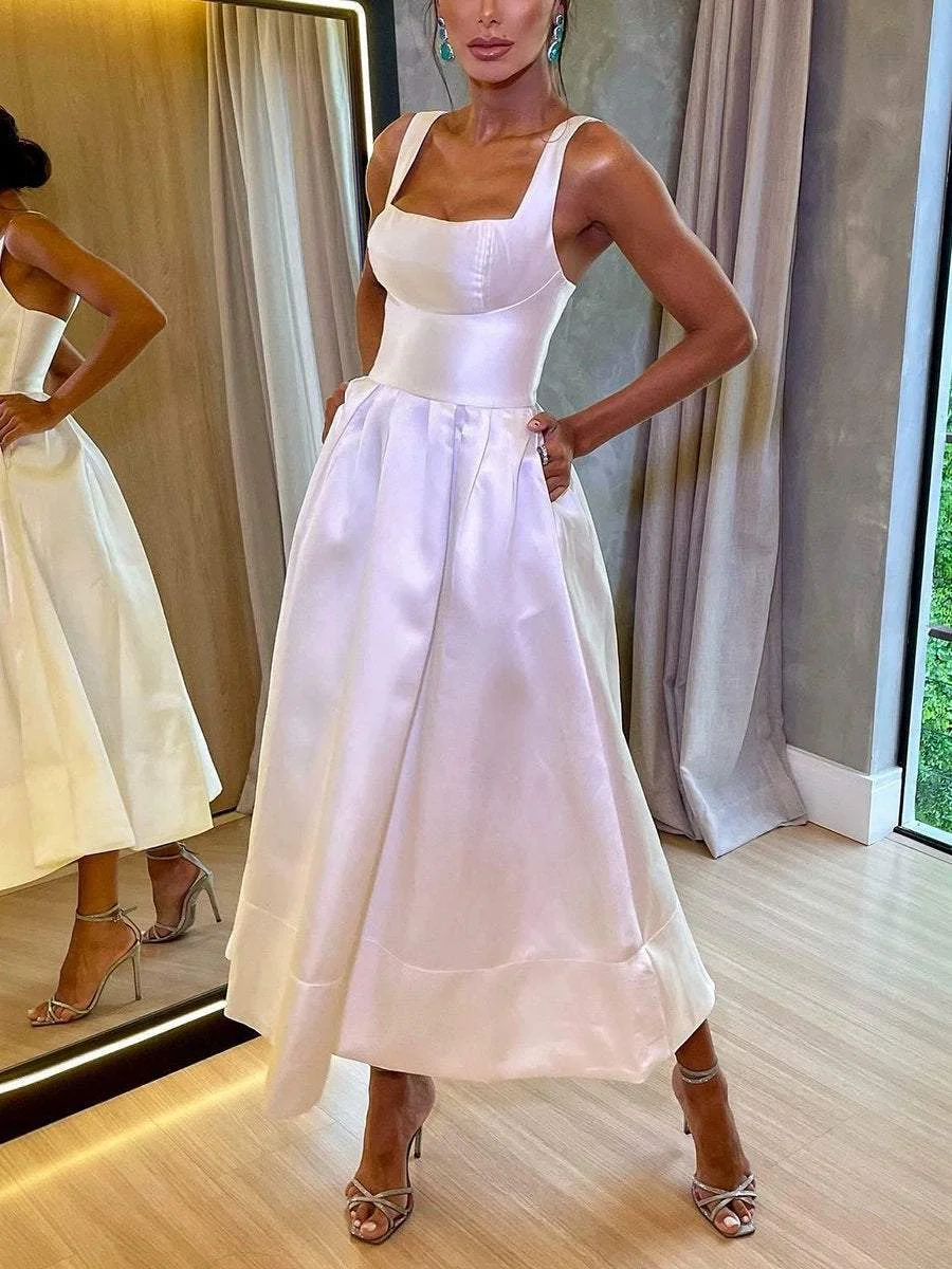Elegant Sleeveless Satin A-Line Dress