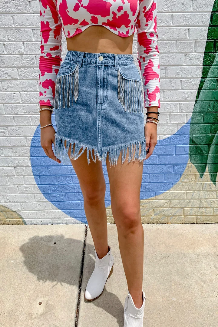  Women's Denim Skirt Tassel Wrap Denim Skirt
