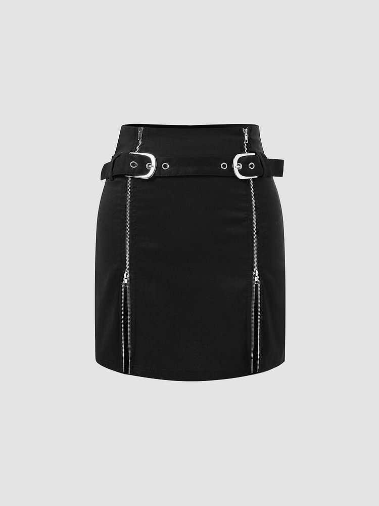 Solid Double Zip Belt Mini Skirt For Women - Life is Beautiful for You - SheChoic