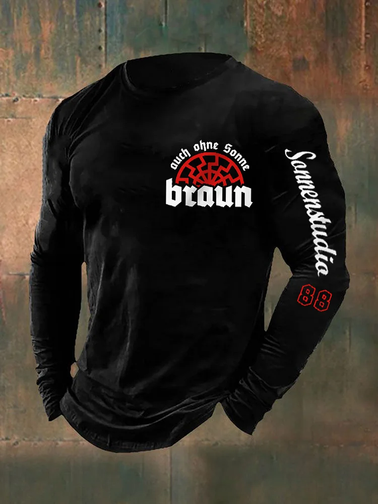 Herren Auch Ohne Sonne Braun  Bedrucktes Langarm T-Shirt