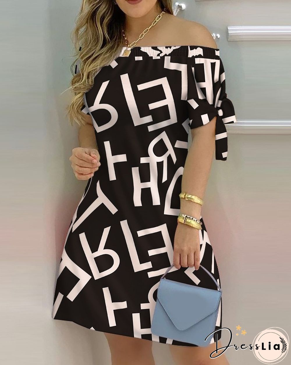 Sexy Female Casual Striped Off Shoulder Short Sleeve Mini DressFor Ladies Bow Tie Print A Line Party Short Dresses Vestidos