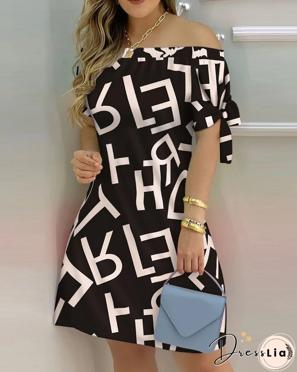 Sexy Female Casual Striped Off Shoulder Short Sleeve Mini DressFor Ladies Bow Tie Print A Line Party Short Dresses Vestidos