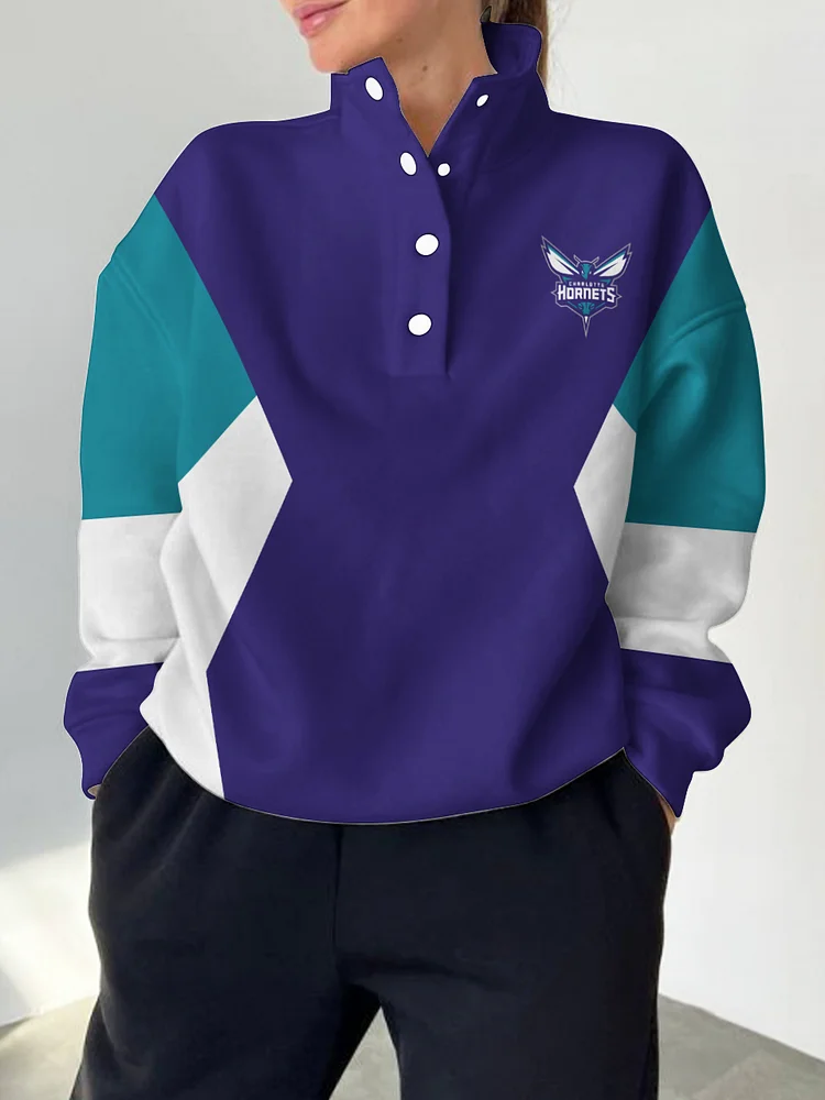 Charlotte Hornets 2025 New Design Casual Snap Mockneck Pullover