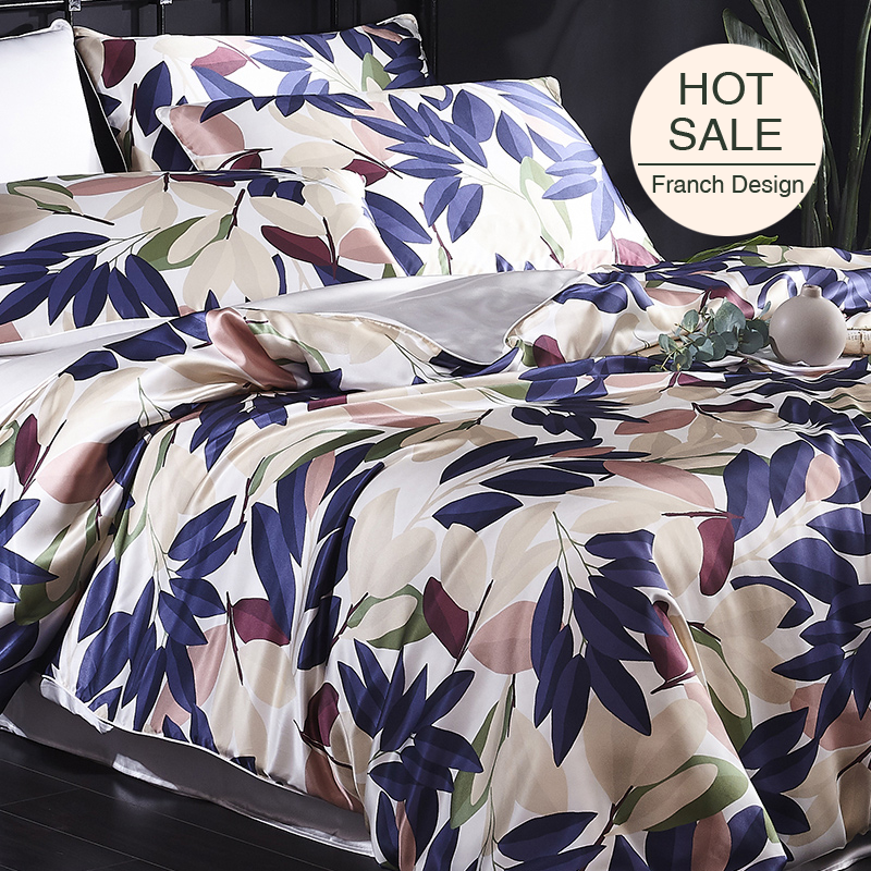 Foliage Printed Silk Duvet Cover Set Bedding Set| 4pcs REAL SILK LIFE
