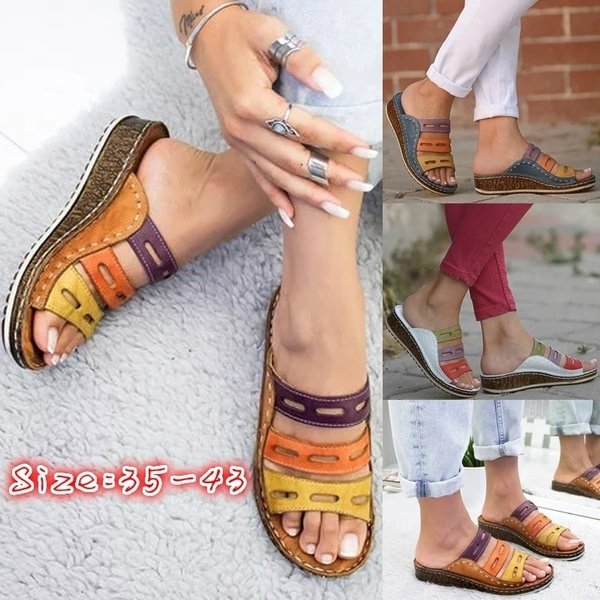 TeeYours New Fashion Women Summer Slippers Low Heels Sandals Open Toe Outdoor Slippers Slides Gladiator Wedge Slippers - Shop Trendy Women's Fashion | TeeYours