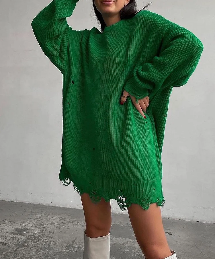 Solid Color Loose Knit Sweater