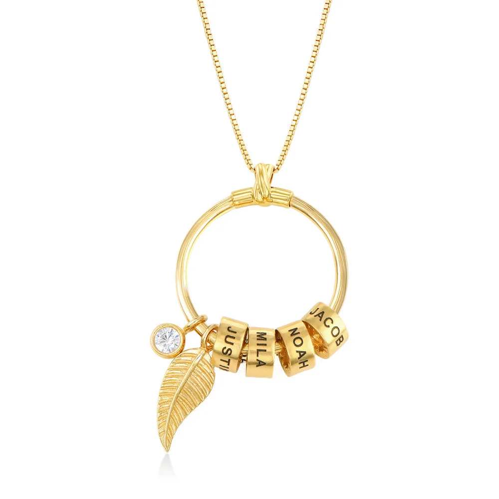 Linda Leaf and Stone Circle Pendant Necklace | Best Gift for Mom Wife Girlfriend Family