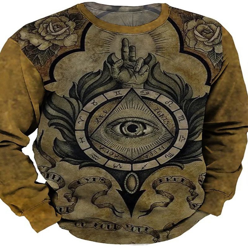 Round Neck 3D Printed  Retro Pattern Pullover