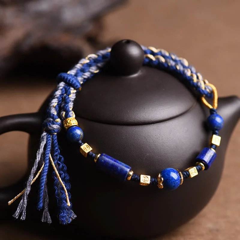 Handmade Natural Lazurite Bead Positive Rope Bracelet