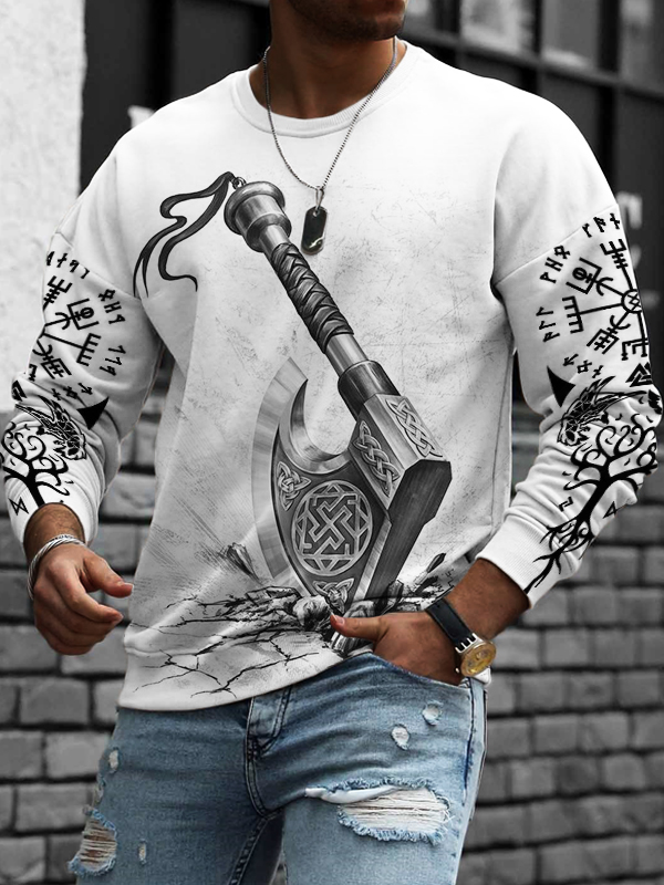 Men's Viking Warrior Axe Round Neck Sweatshirt wearshes