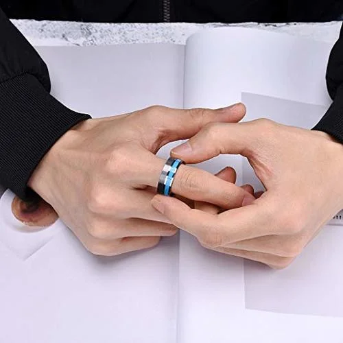6MM 8MM Women's Or Men's Blue Turquoise Inlay Tungsten Carbide Wedding Matching Rings with Matte Silver Tone Top Comfort Fit